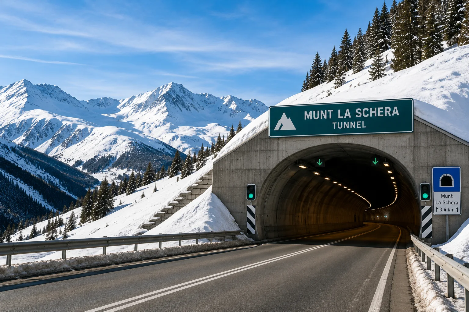 Illustrative image of the Munt La Schera Tunnel on the road to Livigno